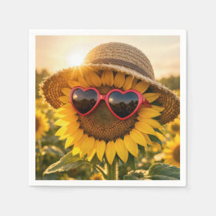 Serviette En Papier Tournesol portant des lunettes de soleil et un cha