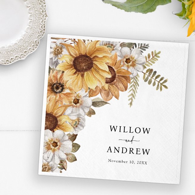 Serviette en papier Tournesol Rustique (Rustic Sunflower Floral Decor Paper Napkin by Painted Paperie
)