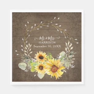 Serviette En Papier Tournesol rustique Blanc Floral Aquarelle BOHO Boi