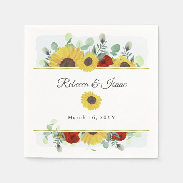 Serviette En Papier Tournesol rustique Bourgogne Rouge Floral Mariage (Devant)