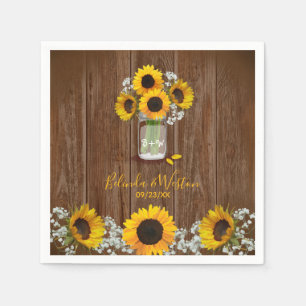 Serviette En Papier Tournesol rustique et Mariage Mason Jar