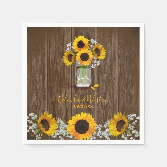 Serviette En Papier Tournesol rustique et Mariage Mason Jar (Devant)