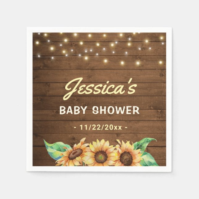 Serviette En Papier Tournesol rustique Jaune Baby shower neutre genre (Devant)