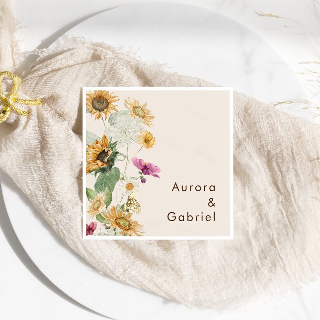 Serviette En Papier Tournesol rustique Mariage beige Napkin (Créateur téléchargé)