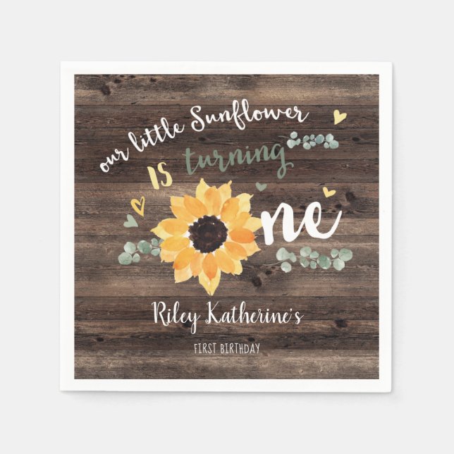 Serviette En Papier Tournesol Rustique Premier anniversaire de fête Na (Devant)