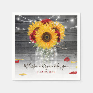 Serviette En Papier Tournesol rustique Rouge Rose Mariage d'aquarelle