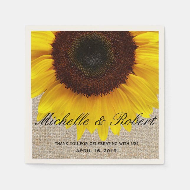 Serviette En Papier Tournesol sur Burlap Mariage campagnard rustique p (Devant)