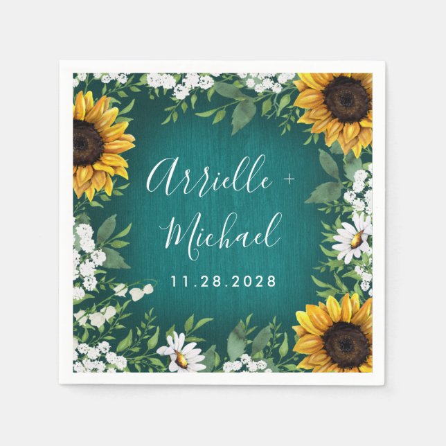 Serviette En Papier Tournesol turquoise Pays Rustique Mariage serviett (Devant)