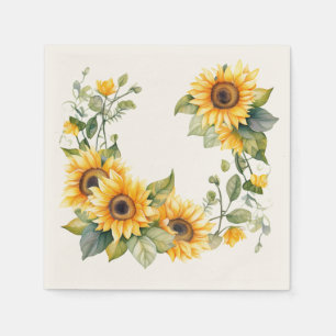 Serviette En Papier Tournesols d'or : serviettes Mariages personnalisé