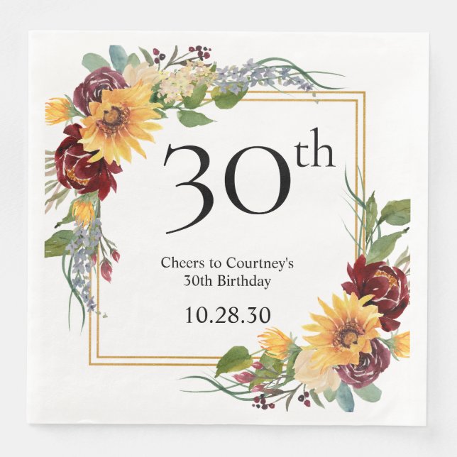 Serviette En Papier Tournesols du 30e anniversaire (Devant)