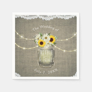 Serviette En Papier Tournesols et marguerites en dentelle de jute Pot 