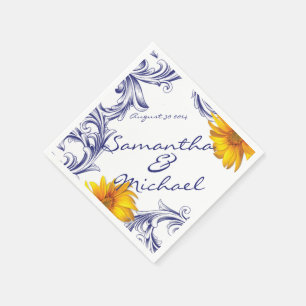 Serviette En Papier Tournesols jaunes bleus royaux ornés