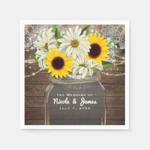 Serviette En Papier Tournesols & Marguerites Pot Mason Étincelle Chic 