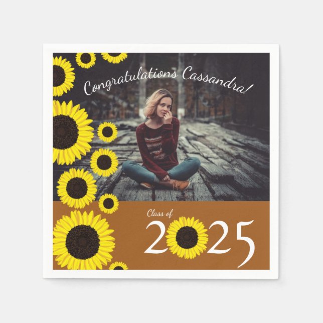 Serviette En Papier Tournesols Pays Partie de Graduation Rust Orange (Devant)