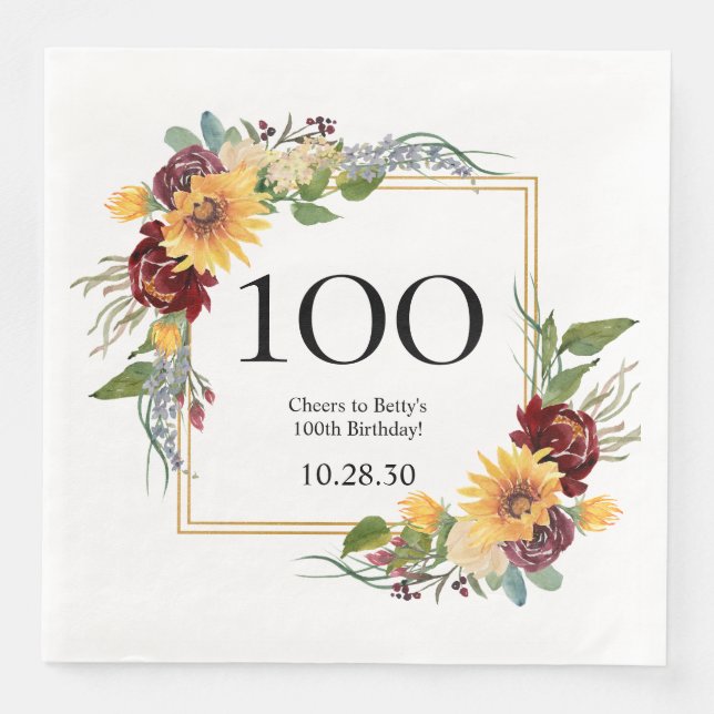 Serviette En Papier Tournesols pour les 100 ans (Devant)