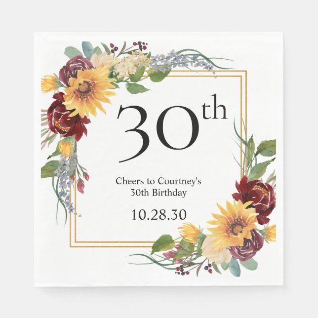 Serviette En Papier Tournesols pour les 30 ans (Devant)