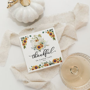 Serviette En Papier Tournesols reconnaissants Citrouille blanche Thank