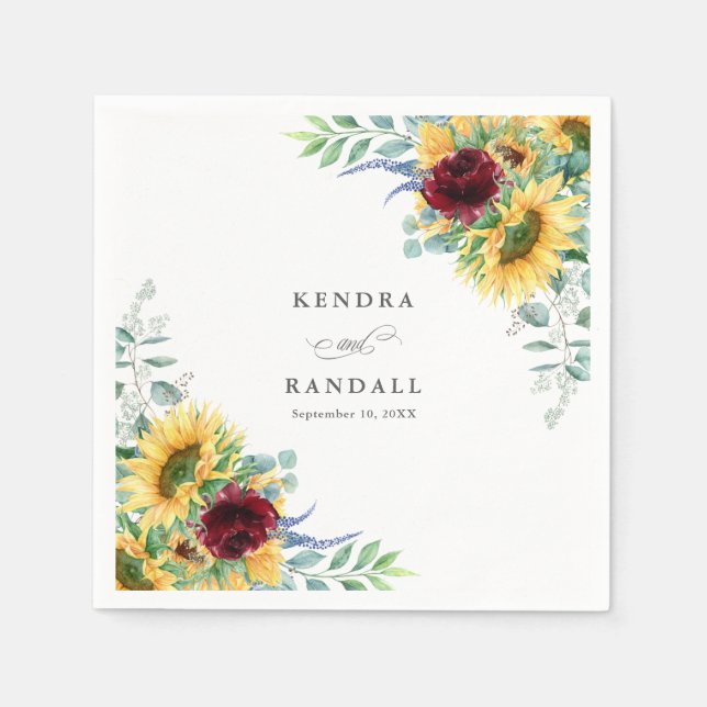 Serviette En Papier Tournesols rustiques et Mariage Floral Rose (Devant)