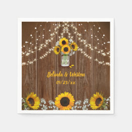 Serviette En Papier Tournesols rustiques et Mariage Mason Jar