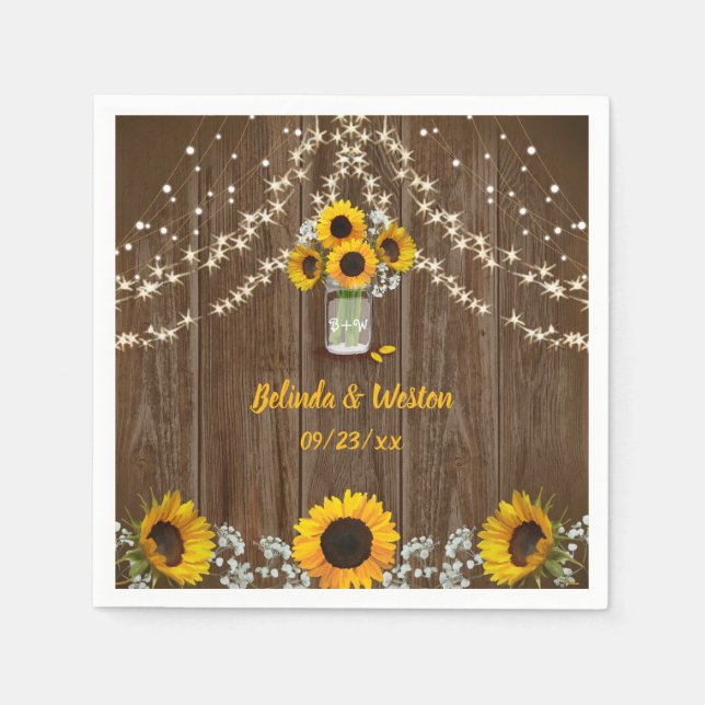 Serviette En Papier Tournesols rustiques et Mariage Mason Jar (Devant)