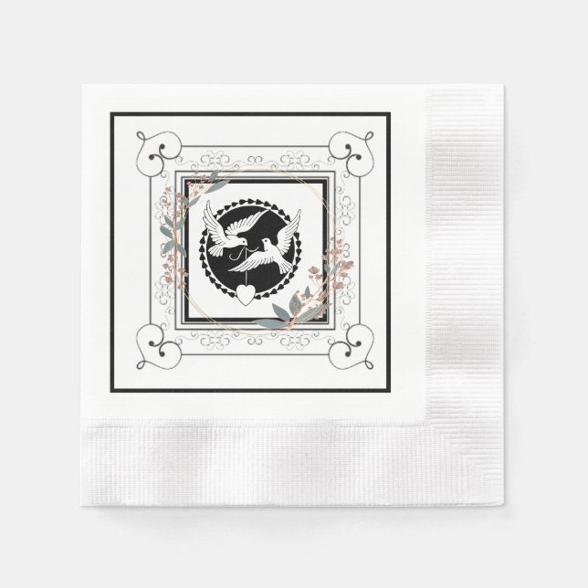 Serviette En Papier Tourterelles d'amour décoratives (Devant)