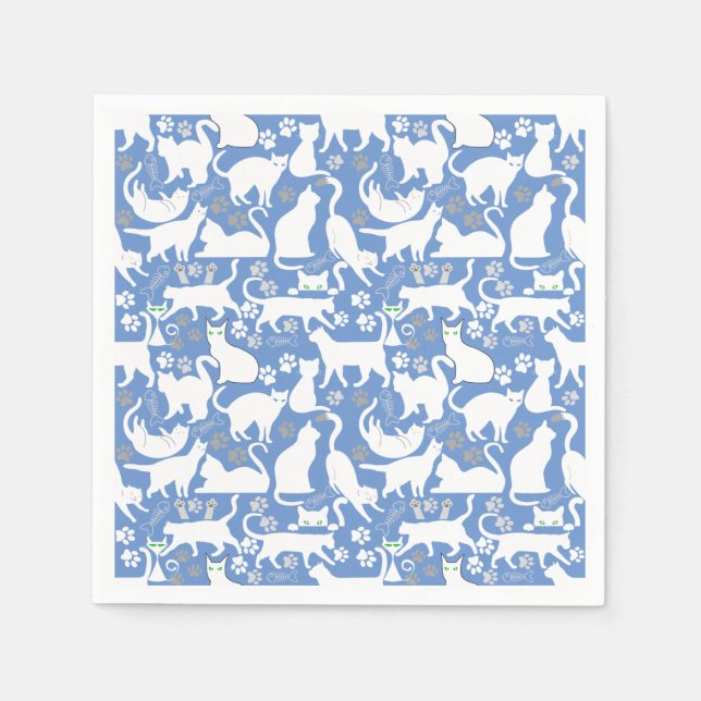 Serviette En Papier Tous les chats motif.w.bx4 L Bleu BG (Devant)