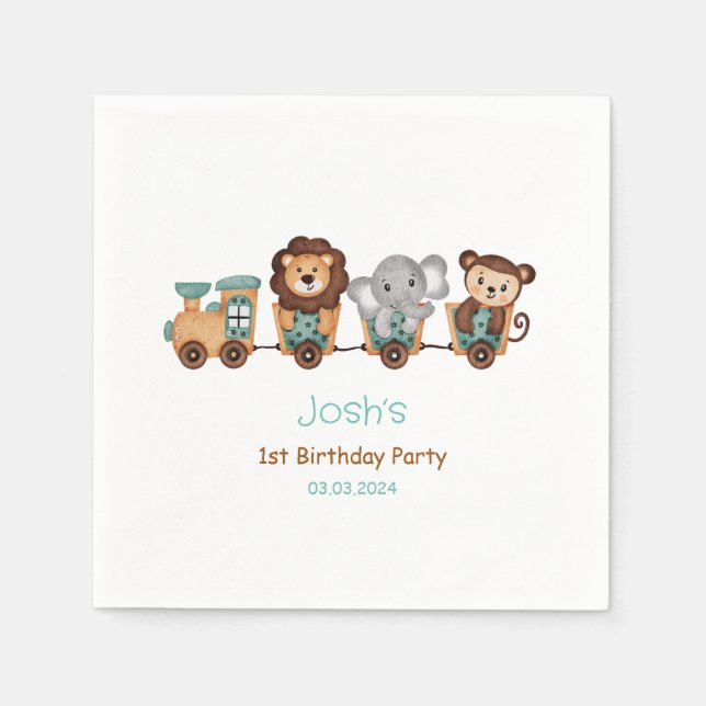 Serviette En Papier TOUT À BORD Train Fiesta Anniversaire de enfant (Devant)