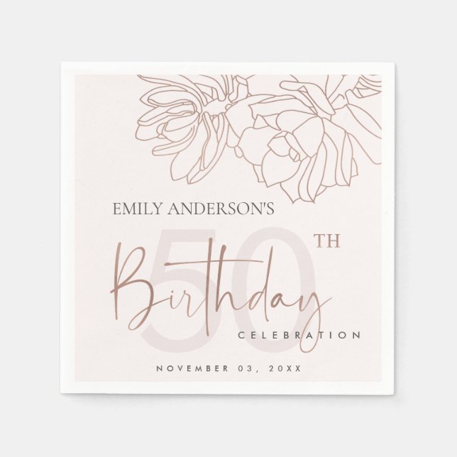 SERVIETTE EN PAPIER TOUT ÂGE ROSE OR BLUSH ROSE SUCCULENT ANNIVERSAIRE (Devant)