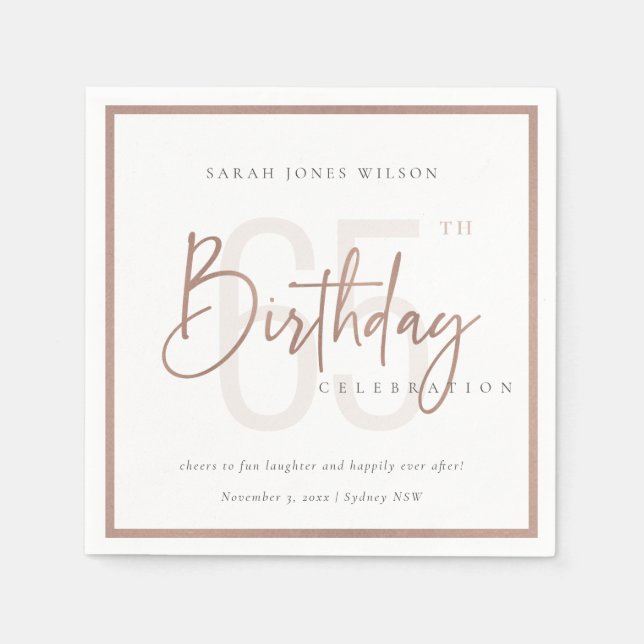 SERVIETTE EN PAPIER TOUT ÂGE ROSE OR BLUSH ROSE TYPOGRAPHIE ANNIVERSAI (Devant)