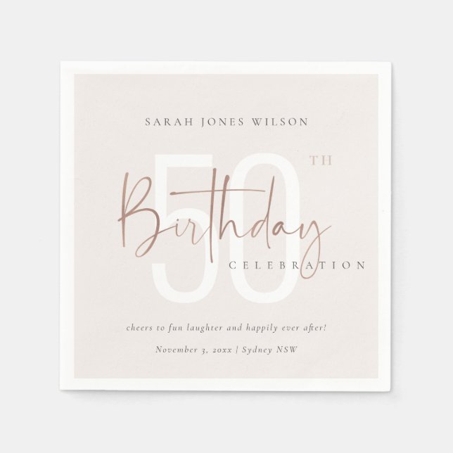 SERVIETTE EN PAPIER TOUT ÂGE ROSE OR BLUSH ROSE TYPOGRAPHIE ANNIVERSAI (Devant)