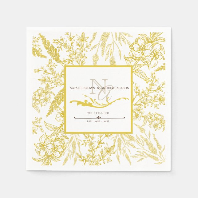 Serviette En Papier TOUT Anniversaire Élégant fleur sauvage Monogram N (Devant)