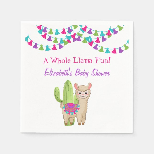 Serviette En Papier Tout Llama amusant rose violet Baby shower Cactus (Devant)