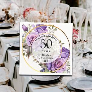 Serviette En Papier Tout Mariage (50) Gold Frame Roses Anniversaire