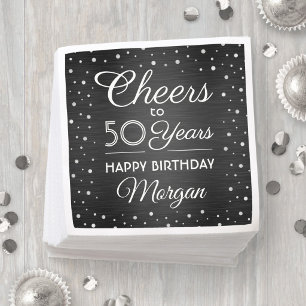 Serviette En Papier Toute fête d'anniversaire Confettis Noir Blanc & A