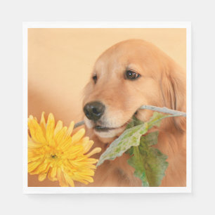 Serviette En Papier Toute Occasion Golden Retriever Chien Avec Fleur