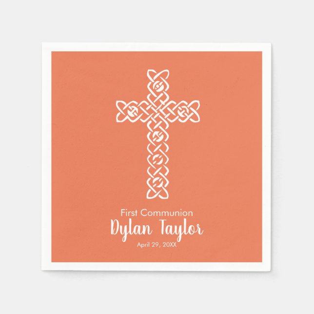Serviette En Papier Trace brillante | Baptême Communion (Devant)