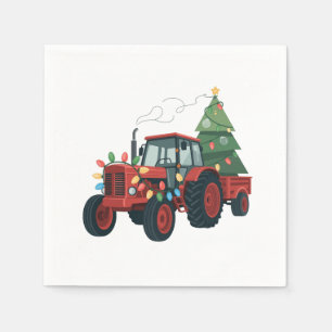 Serviette En Papier Tracteur avec remorque Père Noël Farm Farmer Noël
