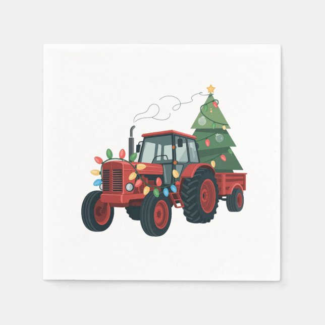 Serviette En Papier Tracteur avec remorque Père Noël Farm Farmer Noël (Devant)