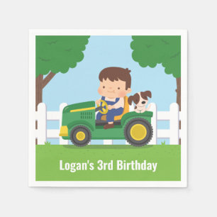 Serviette En Papier Tracteur Boy and Puppy Farm Anniversaire Fournitur