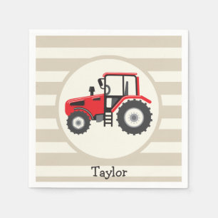 Serviette En Papier Tracteur Red Farm sur Tan Stripes