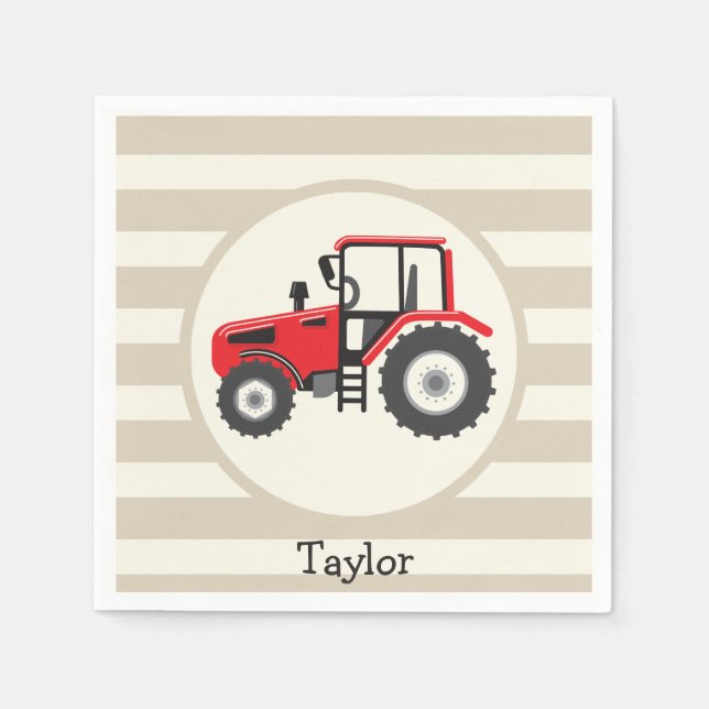 Serviette En Papier Tracteur Red Farm sur Tan Stripes (Devant)