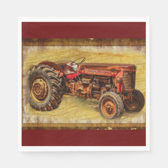 Serviette En Papier Tracteur rouge antique (Devant)