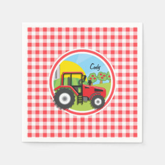 Serviette En Papier Tracteur rouge sur En vichy rouge et blanc