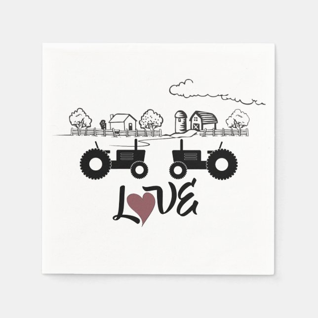 Serviette En Papier Tracteur Silhouette Couple dans LOVE Farm (Devant)
