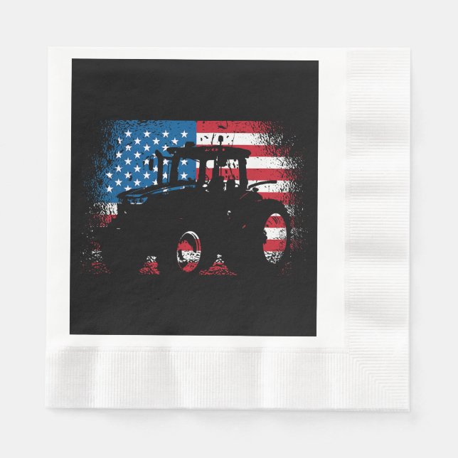 Serviette En Papier Tractor USA Drapeau design pour Patriotic Farmer (Devant)