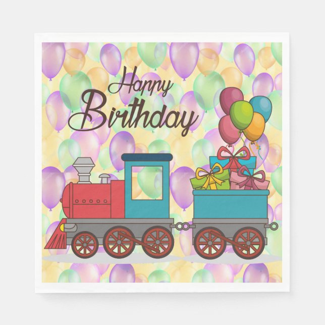 Serviette En Papier Train de ballons d'anniversaire festif (Devant)