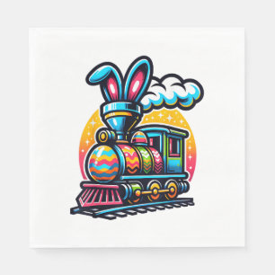 Serviette En Papier Train de Lapin Chemin de Fer Œuf de Pâques Enfants