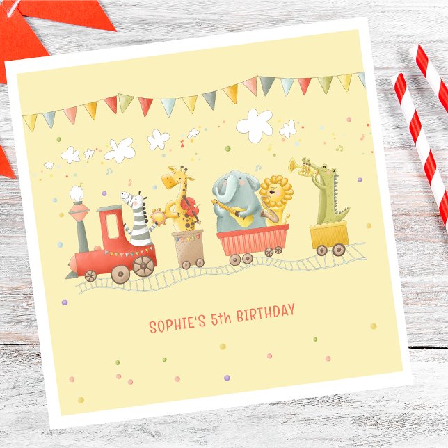 Serviette En Papier Train de musique avec animaux sauvages anniversair (Créateur téléchargé)