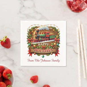 Serviette En Papier Train de Noël Joyeuses Fêtes