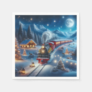 Serviette En Papier Train de Noël magique dans un paysage enneigé
